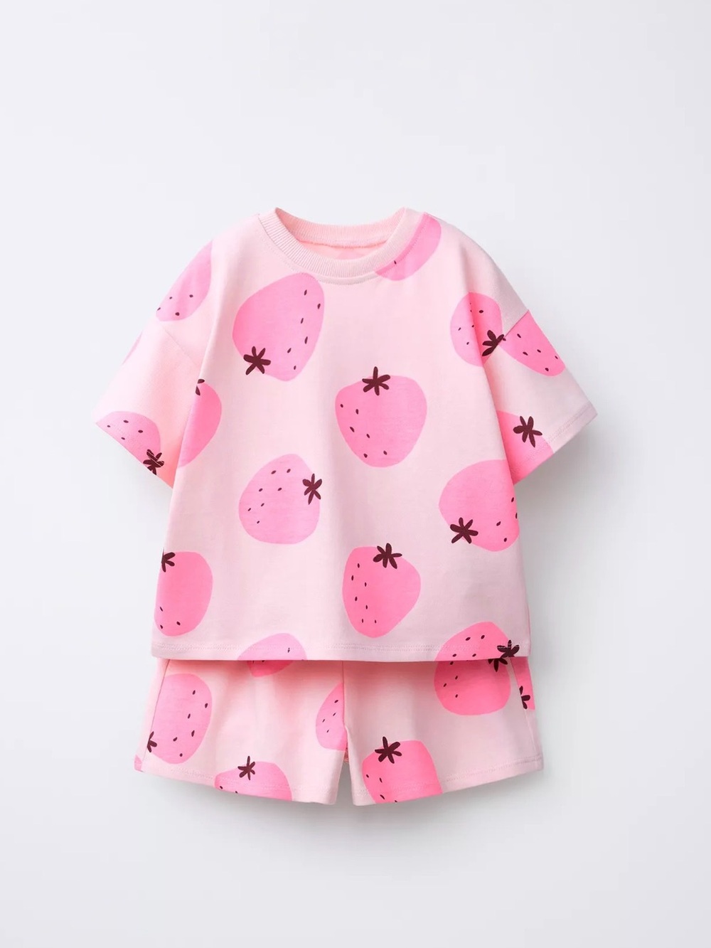Kids Pink Strawberry Print Pajama Set